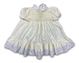 Vintage Polly Flinders Hand Smocked Dress Yellow Size 18 Month Two Tiered - £17.41 GBP