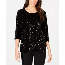NWT Womens Petite Size Small SP Alfani Black Pure Sequin Swing Blouse Top - £22.62 GBP