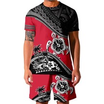 Hawaiian Set Mens Printing Set Short Sleeve Summer Casual Tahiti Polynesia Shirt - £76.81 GBP