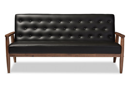 Kennedy Black Faux Leather Upholstered Wooden 3-seater Sofa - $12,578.86 MXN