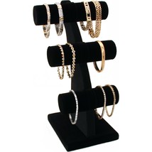3 Tier Black Velvet T-Bar Bracelet Jewelry Display 6 1/4&quot; x 11 1/2&quot; - £20.86 GBP