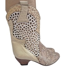 RARE VTG Kenneth Cole Leather Open Work Ivory  Snakeskin Vamp Wood Heel ... - $128.70