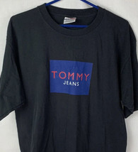 Vintage Tommy Hilfiger T Shirt Spell Out Logo Tee Crew Black Jeans XL 90s - $24.99