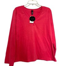 Planet Sleep Womens Sweatshirt Coral Pink Large Fleece V Neck Long Sleeve Button - £12.60 GBP