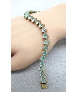 Teal Trillion Tennis Bracelet Triangle Stones Sterling Silver Gold Verme... - $1,505.15 MXN