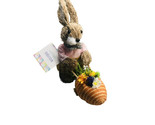Straw Lady Woman Bunny Rabbit Figurine Pushing A Flowers Easter Egg 8 In... - $32.55