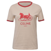 Celine Logo Short Sleeve T-Shirt In And Red Cotton Women Cream Xs - $390.45