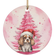 Cute Cavalier King Puppy Dog Pink Winter Ornament Ceramic Christmas Gift Decor - £11.83 GBP