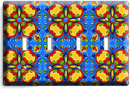 Blue Mexican Talavera Tile Look 4 Gang Light Switch Plate Kitchen Folk Art Decor - £16.02 GBP