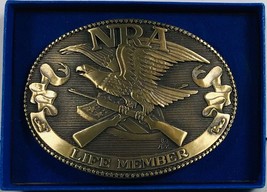 Belt Buckle NRA Life Member Solid Brass Norman Company Dallas Texas NO SCRATCHES - £47.33 GBP