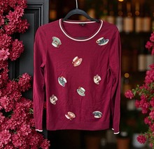 Talbots Sweater Womens SIZE M Wine Embroidered Teacup Long Sleeve - $25.69