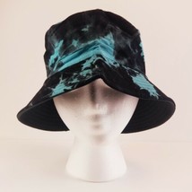 Bucket Hat Black & Turquoise Tie Dye Reversible Unisex 22.5" S/M Sun Hat