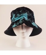 Bucket Hat Black &amp; Turquoise Tie Dye Reversible Unisex 22.5&quot; S/M Sun Hat - £12.78 GBP