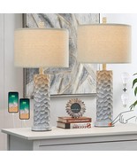 PoKat 3 Way Dimmable Touch Table Lamp Sets of 2 Rustic Farmhouse Gray - £51.94 GBP