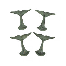 Zeckos Set of 4 Green Verdigris Finish Cast Iron Whale Tail Wall Hooks - £29.41 GBP