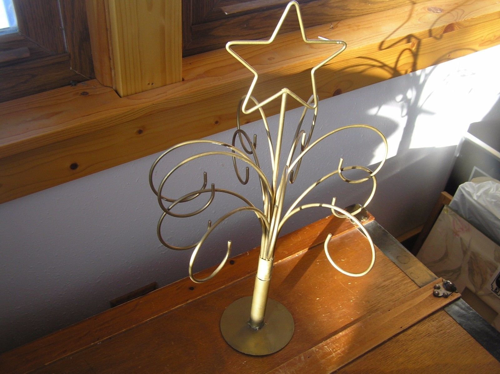 Primary image for Used Large Brass Colored Metal Christmas Tree that Folds Up for Hanging Ornament