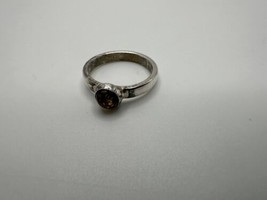 Vintage Sterling Silver Solitaire Amber Ring Size 7 - $21.78