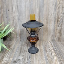 Vintage Oil Lamp, Amber Glass, Small Decorative Kerosene Lantern - $32.00