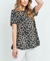 MSRP $37 Riah Fashion Brown &amp; Gray Leopard Round-Hem Tee Medium Size S NWOT - £14.83 GBP