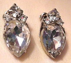 Vintage Clip On Earrings Brilliant Large Faceted Rhinestone &amp; 3 Smaller ... - $34.82