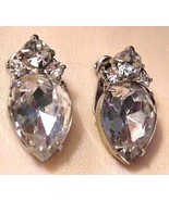 Vintage Clip On Earrings Brilliant Large Faceted Rhinestone &amp; 3 Smaller ... - £27.38 GBP