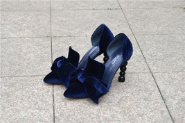 Navy Blue  Designer Women Shoes  High Heel Pointed Toe Velvet Bow 9 cm Stiletto  - £76.45 GBP