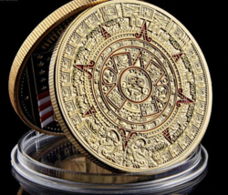 Mexico Mayan Aztec Calendar Replica Gold Color Collectible Coin !!! - £11.76 GBP
