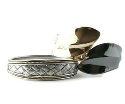 2 Clamper Bracelets Mixed Silver Gold Black Tone Basket Weave Polished Gunmetal - £12.84 GBP