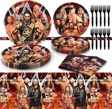 Wrestling Birthday Party Tableware Set Include Wrestling Theme Party Tablecloth  - £34.83 GBP