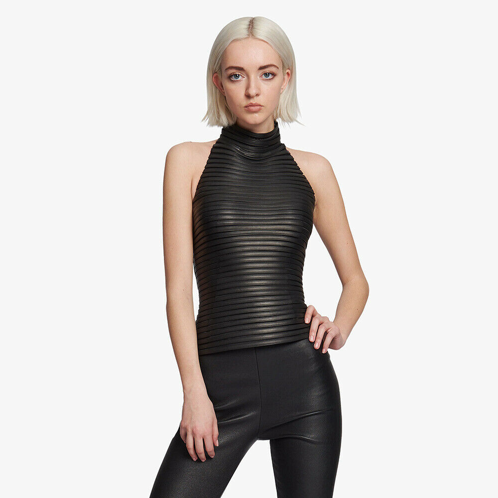 Primary image for NWT Jitrois Black Stretch Leather Tulle Massai Top Shirt sz 34 US 2 $3500