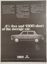 1968 Print Ad Simca 4-Door Cars Chrysler Shorter Than Average - $13.48