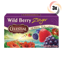 3x Boxes Celestial Seasonings Wild Berry Zinger Herbal Tea | 20 Bag Each... - £17.11 GBP