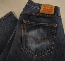 Levi&#39;s 501 Blue Jeans 36x30 Straight Leg Medium Wash Button Fly Distressed - $32.95