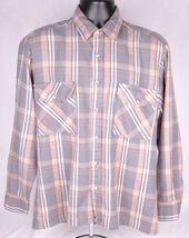 Trophy Club Acrylic Shirt-M-Blue Tan Plaid-Outdoor-Warm-Vtg-Button Up-Po... - $25.49