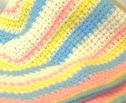 Hand Crocheted Baby Blanket Afghan Multi-Color 44&quot; x 30&quot; - £19.51 GBP