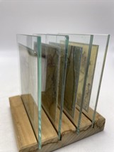 Clay Company Coaster Set 4 Art Glass Wine Theme Wood Stand Santa Rosa Sonoma CA - £17.87 GBP