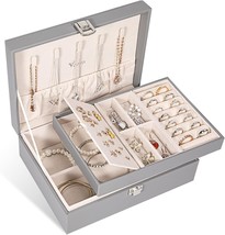 Voova Jewelry Box Organizer For Women Girls, 2 Layer Large Men Jewelry, Grey. - £28.63 GBP