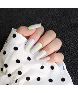 Pink Green Wave Long Press On Nails Handmade Glue On Nails Kit Nude Fake... - £13.75 GBP