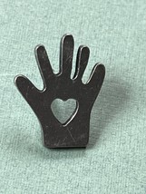 Silvertone Helping Hand w Cut-Out Heart Lapel Hat Pin or Tie Tac - 0.75 ... - £7.45 GBP