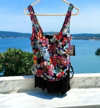 NWT Azul Womens Size 18 Swim 1-Piece Swimdress Swimsuit Floral Top Black Skirt - £59.96 GBP