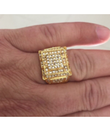 14K Gold Plated Iced CZ Cubic Zirconia Cluster Ring Size 11 Fits Most USA - $188.30 MXN