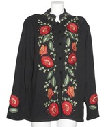 Stitches in Time Yarn Embroidered Flowers Roses Black Button Cardigan Wm... - $51.60 CAD