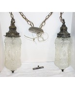 Vintage Pair Crystal Glass &amp; Brass Hanging Pendant Ceiling Light Fixture... - $1,228.92 CAD