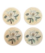 4 Magnolia Coasters Round Stoneware Ceramic Cork Back - $15.69