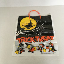Vintage 1989 plastic trick or treat bag with handle graphics witch pumpkin - $19.75