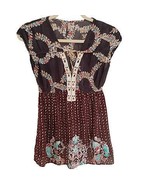 Free People Multicolor Print Boho V Neck Tunic Top Small - £25.01 GBP