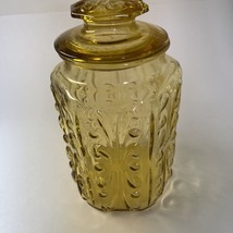 Vintage Federal Amber Glass Scrolls Pattern “ Show Off “ Jar Canister Apothecary - £20.65 GBP