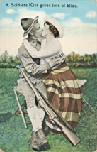 Soldiers Kiss Gives Lot Of Bliss~United States WW1 Era Military Romance Postcard - £8.99 GBP