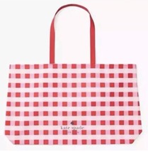 New Kate Spade Tote Checkered Pink Red 25&quot; x 15&quot; XLarge Shopping Tote - $27.51