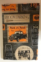 Haunted Halloween Farm Truck Vinyl Tablecloth Flannel Backed 60&quot; Rd Pumpkins  - £14.33 GBP
